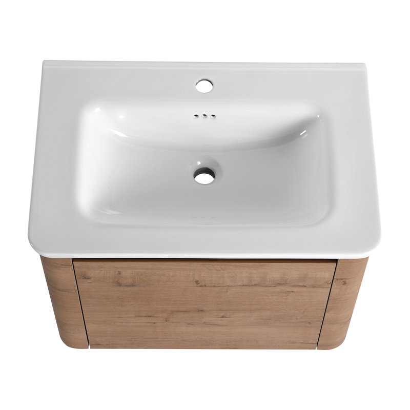 Meuble-lavabo mural 28 po avec lavabo en céramique blanche et porte à fermeture en douceur, emballage KD, contreplaqué