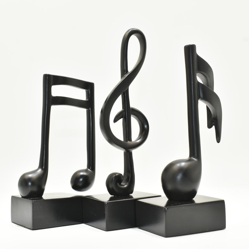 Adam & Friends Home Decor Muscial Notes, 16th, Double 16Th & Treble Clef Sculpture | 3 pièces, Noir