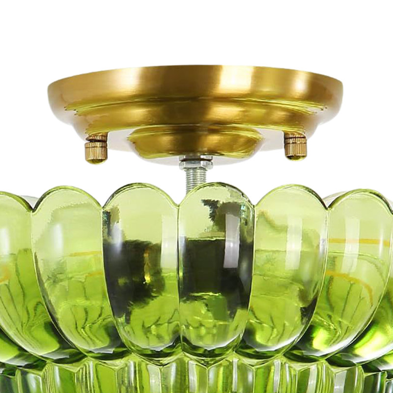 Mid-Century Scalloped Ribbed Glass Semi-Flush Ceiling Light