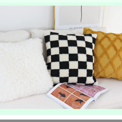Luxury Checkerboard Wool Pillowcase Set - Soft Decorative Cushion Covers for Couch & Bedroom - Pack of 2 Black - Stylish Home Decor