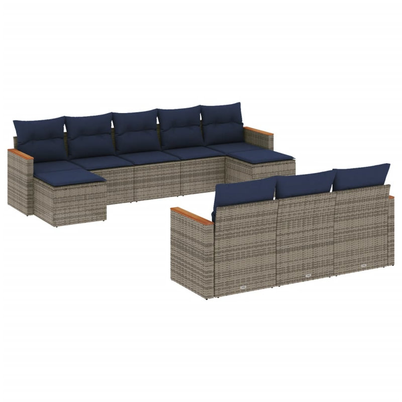 Ensemble de canapé de patio 11 pièces avec coussins en rotin de polyester noir