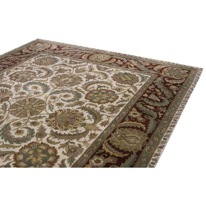 Tapis ivoire et bleu clair noué à la main de haute qualité