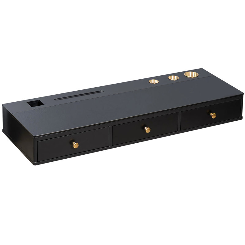 Bureau polyvalent de 47 po avec tiroir, noir et doré, polyvalent pour différentes utilisations.