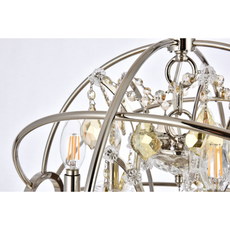 Svante 5 - Light Dimmable Globe Chandelier, Golden Teak (Smoky), Polished Nickel