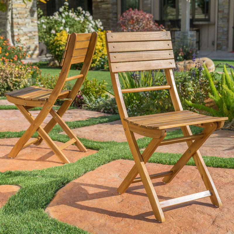 Chaise de salle à manger d'extérieur pliante en bois d'acacia (ensemble de 2), Natural