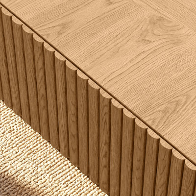 Table basse carrée en bois massif de 80 cm (31,5 pouces) avec 2 tiroirs, design cannelé artisanal