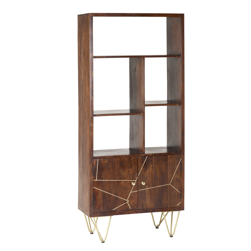 Aanika 180cm H x 80cm W Solid Wood Standard Bookcase, Walnut