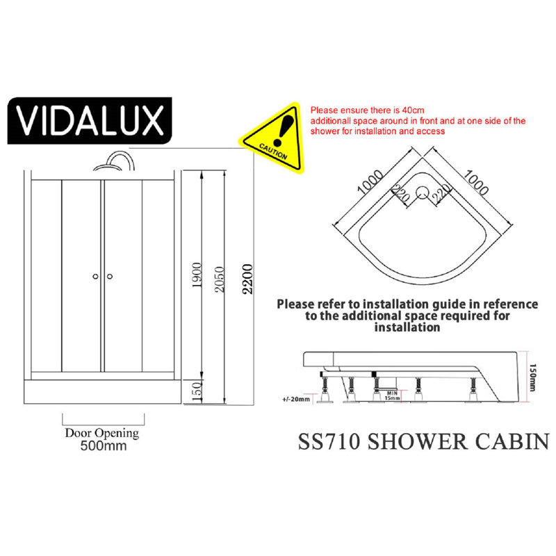 Vidalux Hydro SS710 White Shower Cabin 1000 x 1000