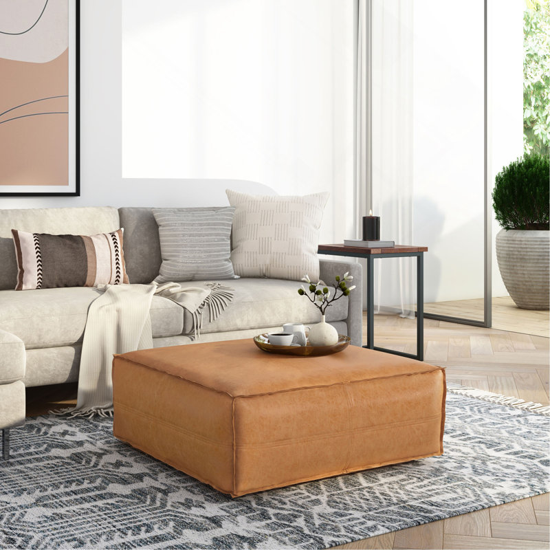 Brody - Extra Large Coffee Table Pouf, Light Brown, 14" H x 36" W x 36" D