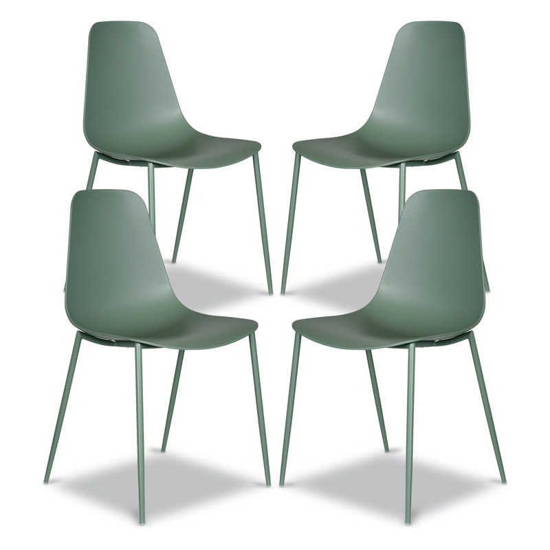 Pistachio Green Plastic and Metal Armless Dining Chairs, Set of 4