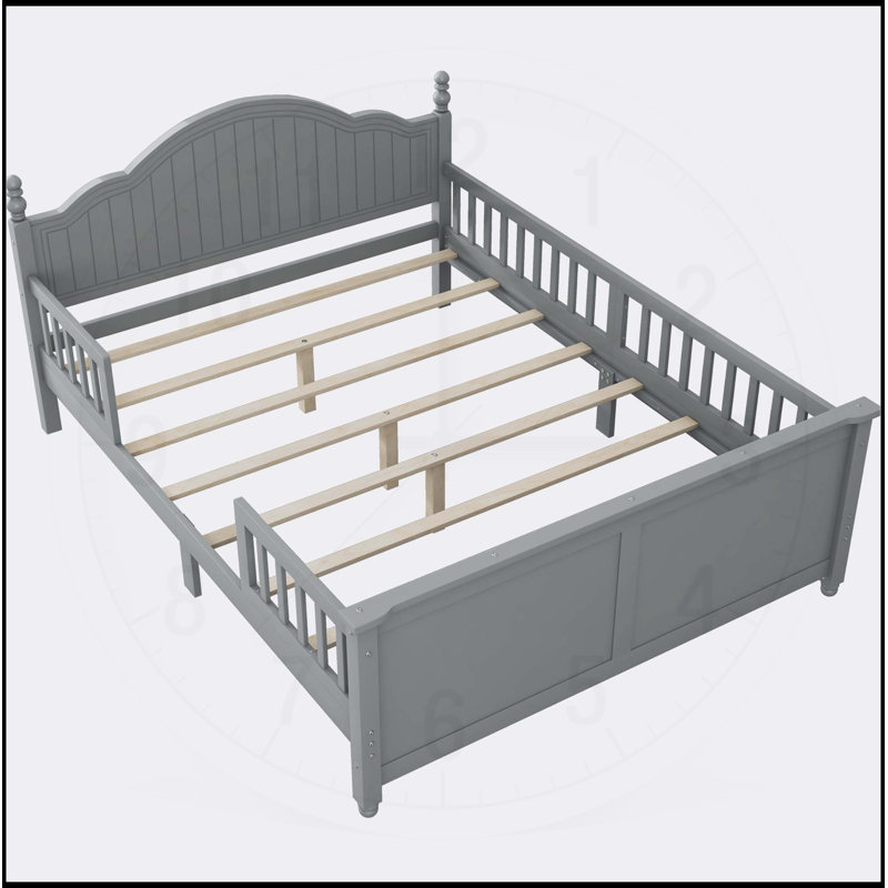 Sturdy Full Size Kids Bed with Headboard, Footboard, and Guardrail, Gray Wood Platform for Safety and Durability, Gray, Full