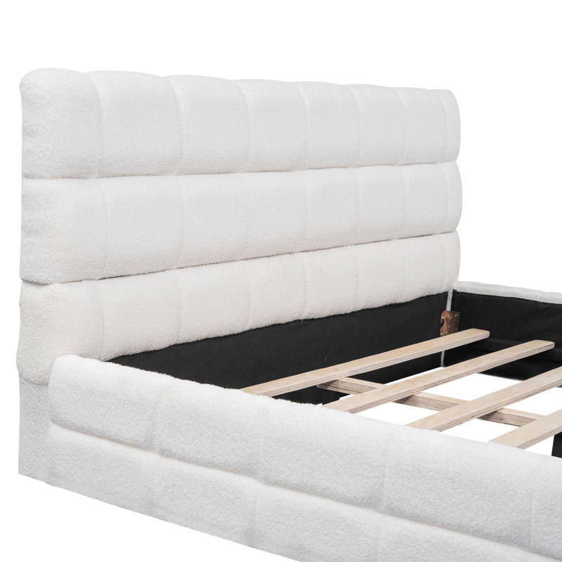 Lit plateforme tapissier Osuma, Blanc, Lit double