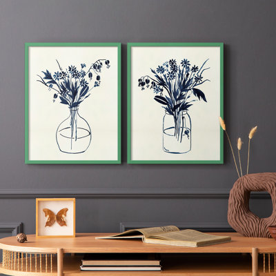 Indigo Floral Vase I-Premium Framed Print -Ready to Hang - No Nails Required - No Nails Required