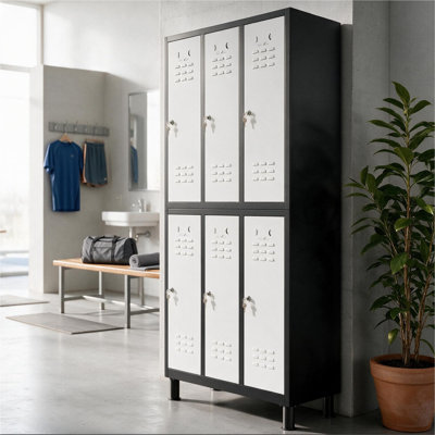  6-Door 180 cm Metal Locker Cabinet, Lockable Storage Locker Metal Cabinet for Office, Gym, Garage & School, Black
