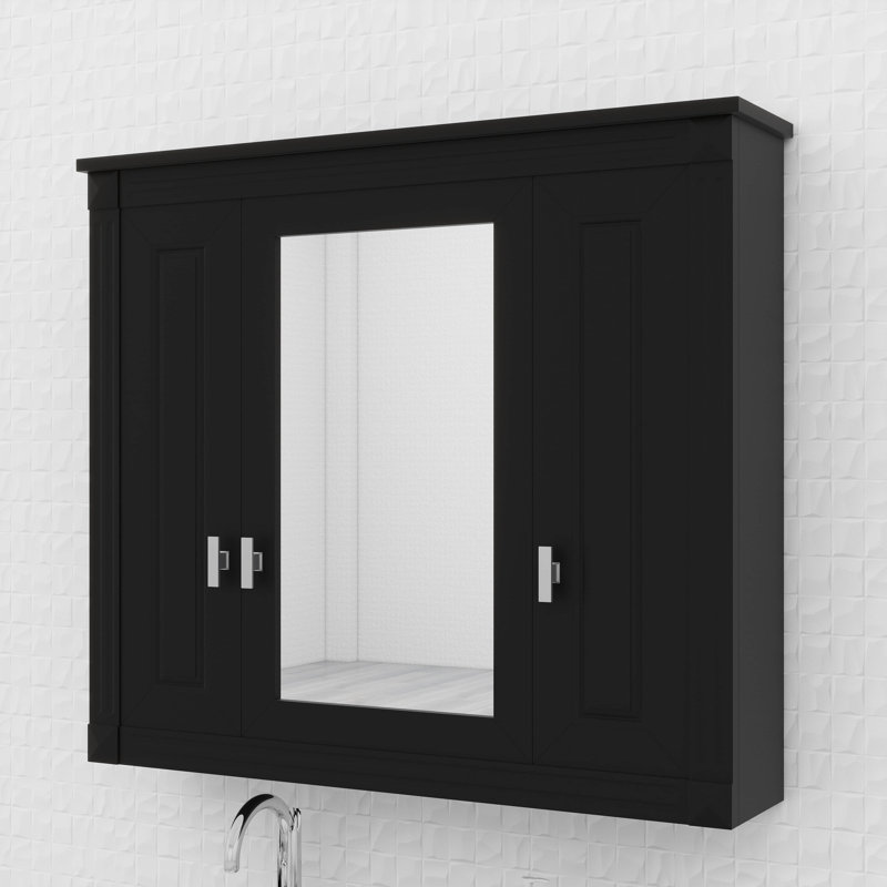 Bathroom Wall Cabinet With Mirror, Wall Mounted Medicine Cabinet With 4 Shelves, Black