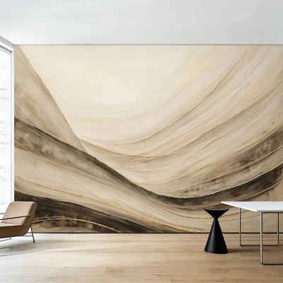 Peel and Stick Wallpaper Brown Gold Line Dark Grey Curved Lines Flowing Motion Neutral Palette Wall Murals 100"H x 144"W Removable PVC Wall Paper Self-Adhesive Wall Decor for Bedroom Living Room Bathroom
