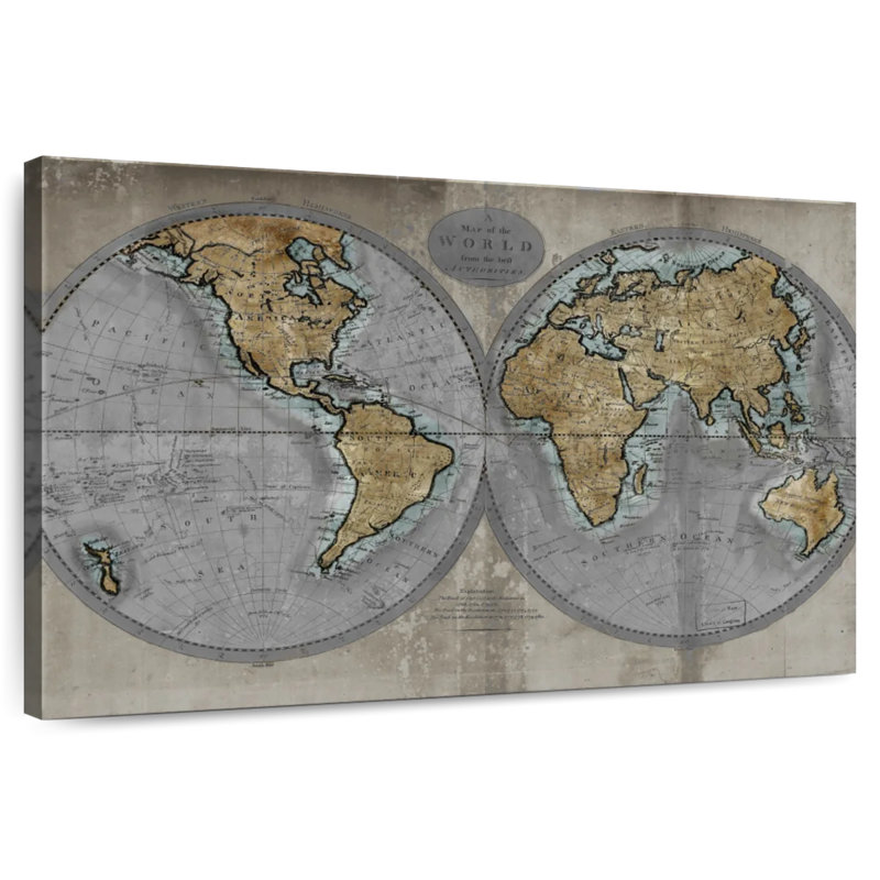 Carte rustique du monde Aliaz, H 16 po x l 24 po