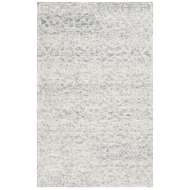 Ranod Ebony Hand Tufted Wool Cotton Damask Rug in Gray/Ivory, Runner 2'3" x 9'