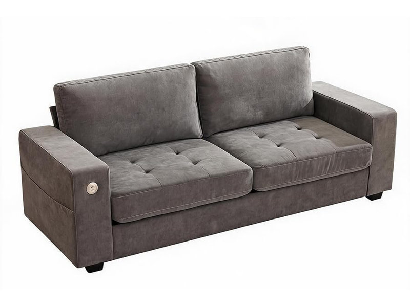 Causeuse capitonnée 90 po Modern, canapé 2 places avec chargement USB et de type C