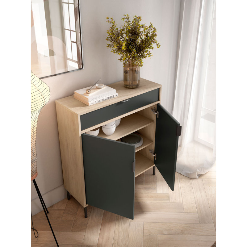 16 Pair Shoe Storage Cabinet, Oak/Black
