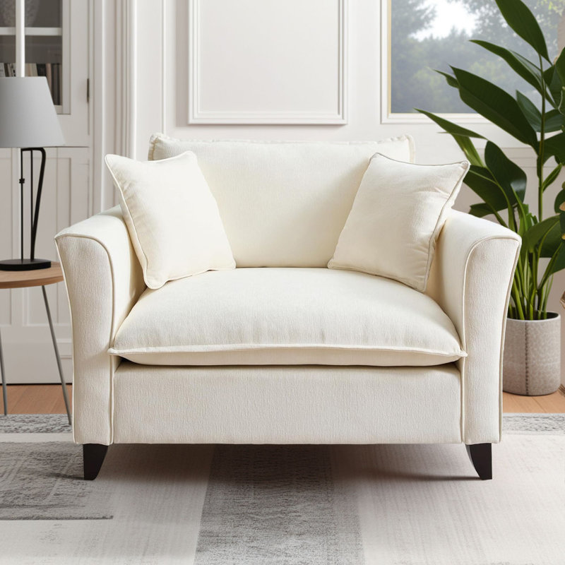 Aldora 47'' W Oversized Armchair Accent Chair Deep Seat Single Sofa Accent Chair with Waist Pillow, Beige Chenille