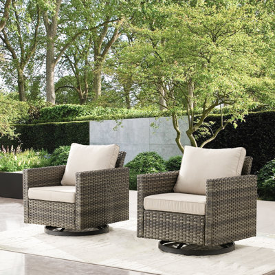 Hansencamp Outdoor PE Wicker Swivel Glide Chair with Cushions