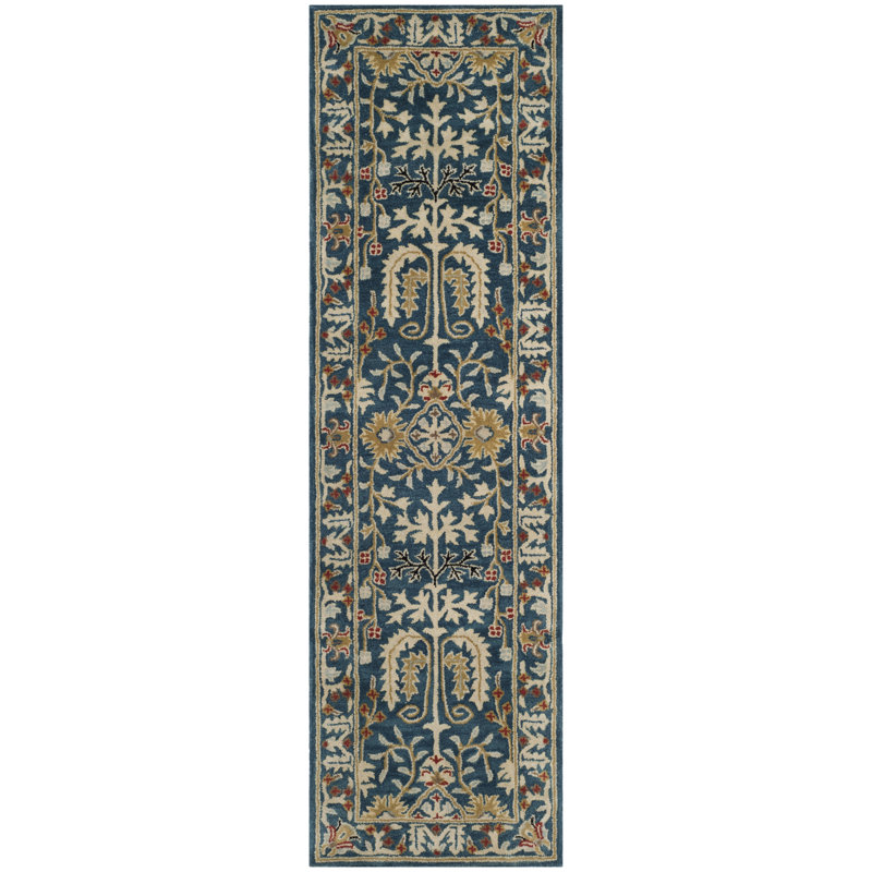 Tapis oriental en laine bleu foncé Armintha, Tapis de couloir 2 pi 3 po x 12 pi