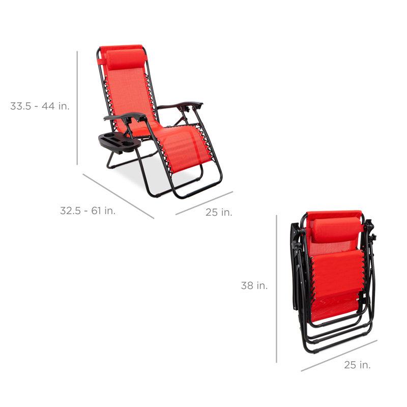 Nathen Zero Gravity Lounge Chair Recliners for Patio, Pool w/ Cup Holder Tray, Crimson Red