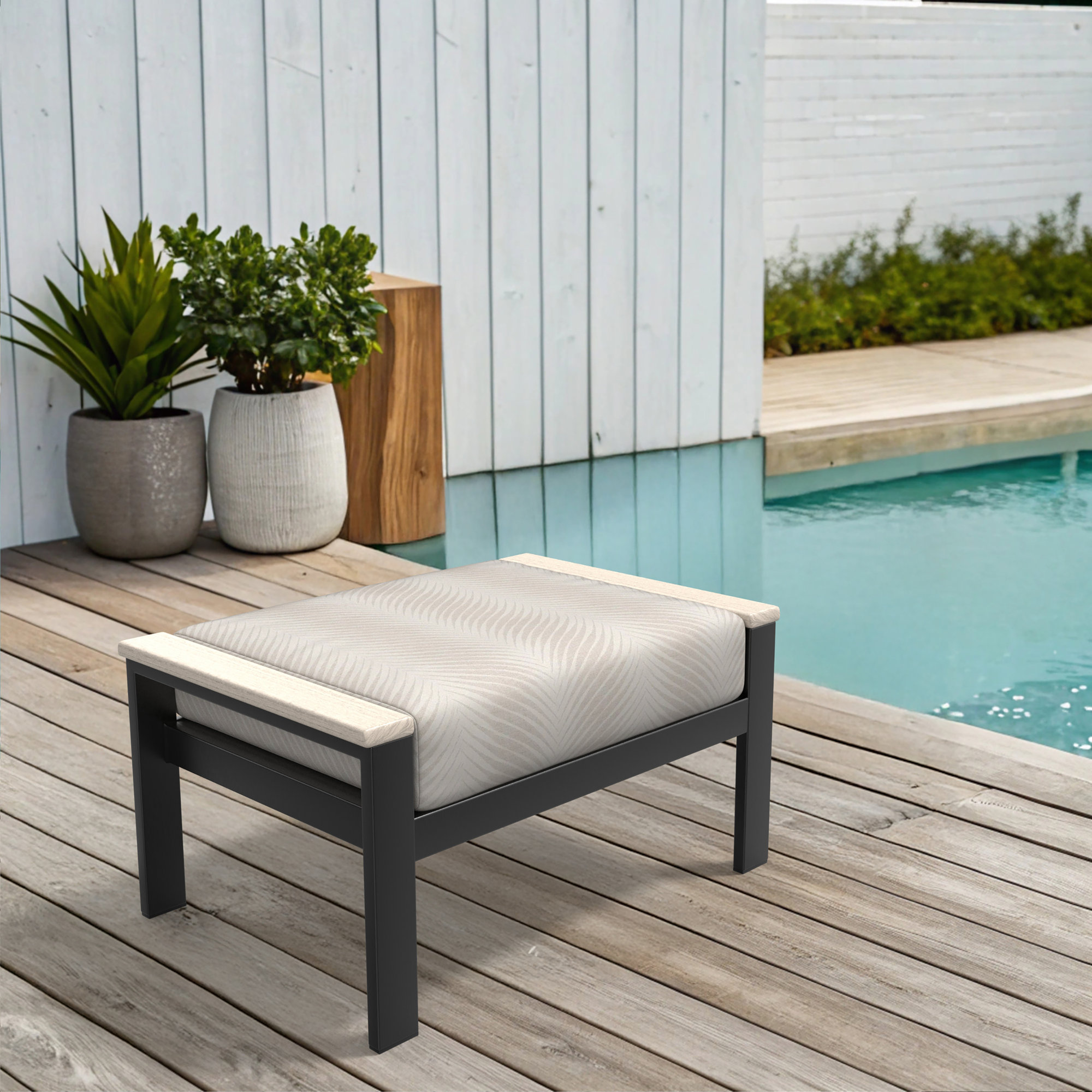 Townsend Outdoor Ottoman with Sunbrella® Cushion, Cloud Out Cloud
