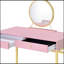 Bureau de coiffeuse rose et doré avec miroir et plateau à bijoux