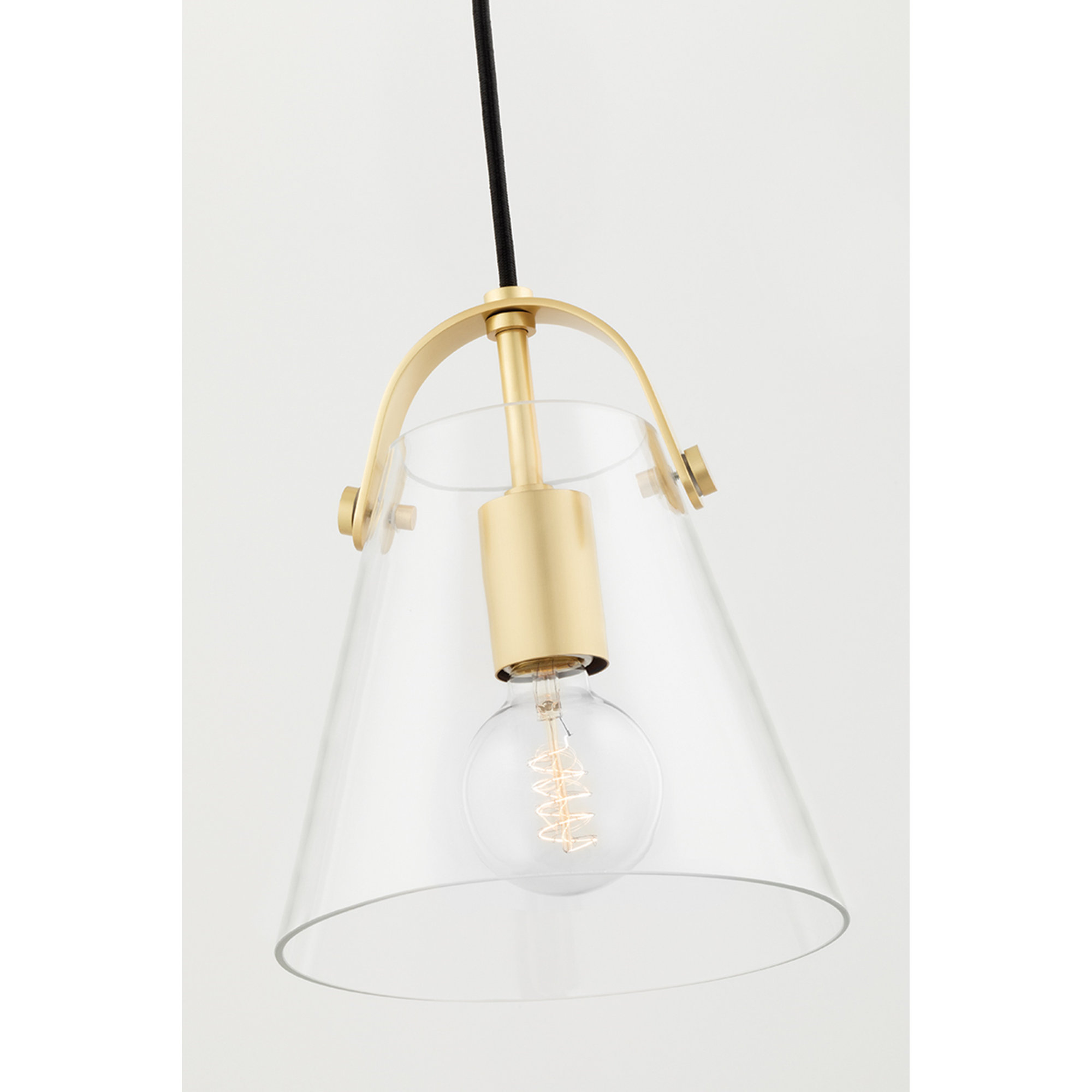 Single Light Glass Pendant, Aged Brass, 13.75" H x 12.75" W x 12.75" D
