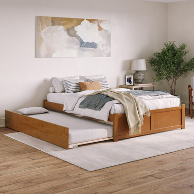 Lit plateforme en bois massif avec pied de lit et lit gigogne simple Concord