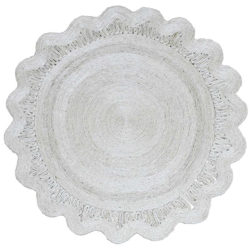 Heller Hand Woven Jute Eco-Friendly Solid Area Rugs - Round | White Color | Oriental Pattern | High Pile | Natural Fiber | Indoor/Outdoor | living room carpet 