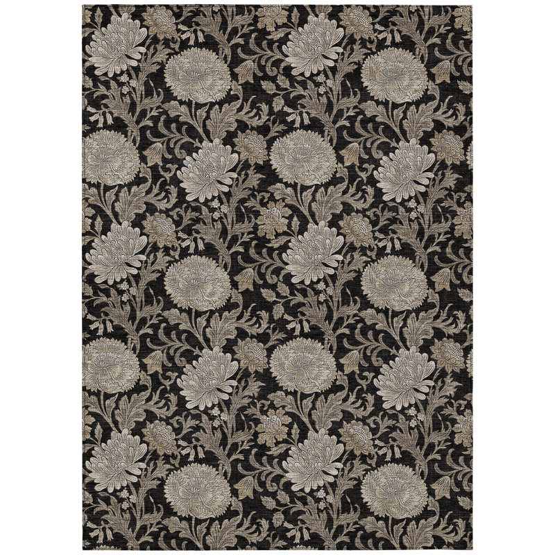 3' X 5' Floral Washable Indoor Outdoor Area Rug