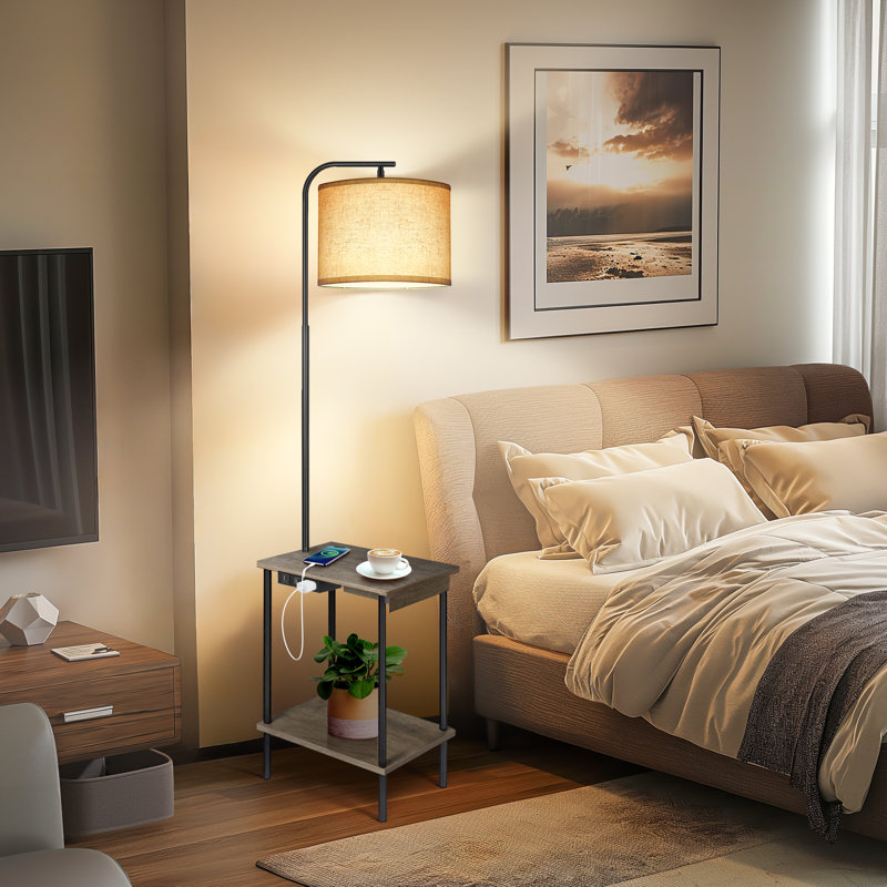 Lampe de table à intensité variable 62 po avec tiroir et table de bout Zoula pour salon, Gris