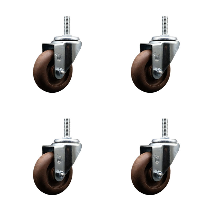 3.5 High Temp Glass Filled Nylon Wheel Swivel 3/4 Inch_Threaded Stem Caster Set