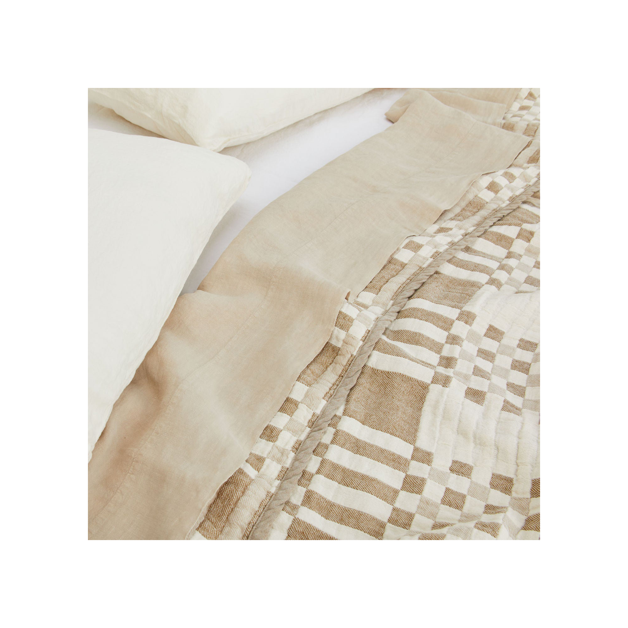 Simple Plaid Cotton Jacquard Throw Blanket, Queen, Ivory/Flax
