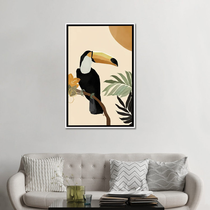 Impression d’art graphique, "Toucan" par Brie Nicole, Pas de tapis, H 48 po x l 32 po x P 1,5 po, Toile blanche encadrée