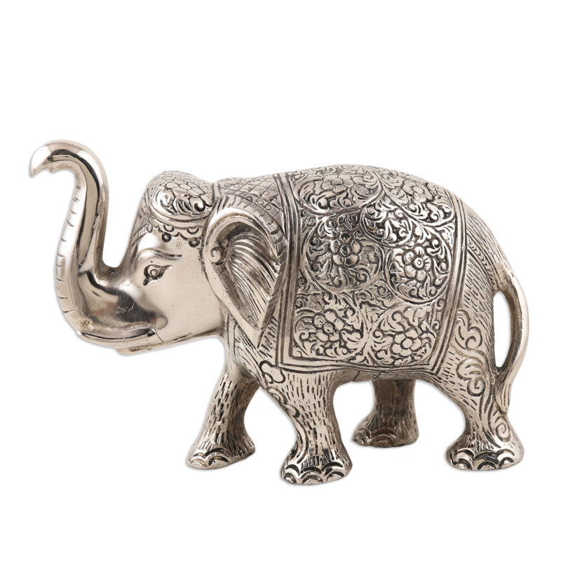 Bungalow Rose Handmade Sweet Elephant Aluminum Statuette