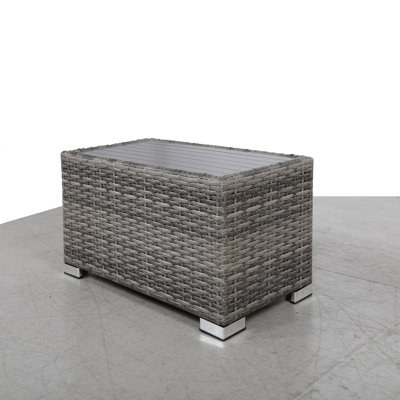 Weather- Mixed Grey Slatted Aluminum Side Table - Fit For Outdoor Workspaces Fully Assembled And Patio Decor