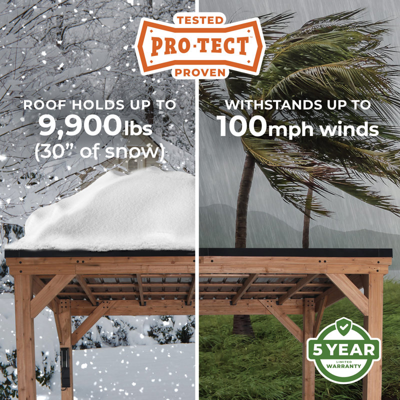 Arcadia 20' x 9.5' Cedar Wood Outdoor Gazebo with Steel Roof