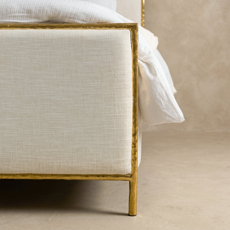 Lit plateforme tapissier Premier, Or/beige