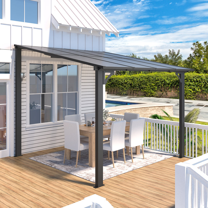 Pergola en aluminium avec auvent, 8 pi x 8 pi, Noir