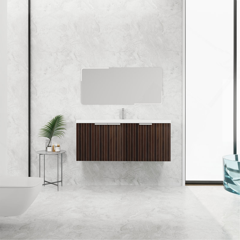 Armoire de salle de bain 48 po avec lavabo en résine, portes à fermeture douce, conception à fixation flottante