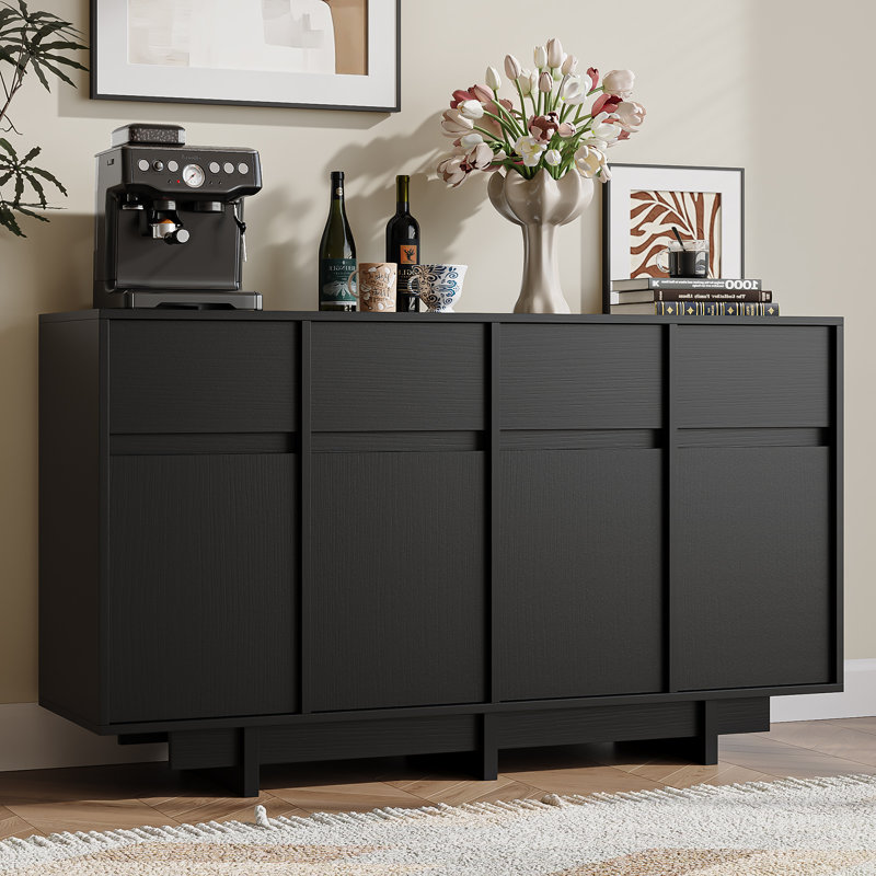 Delano 55.1‚Äù W Sideboard With 4 Cabinets, Buffet Cabinet With 4 Drawers, Large Storage Space, Black