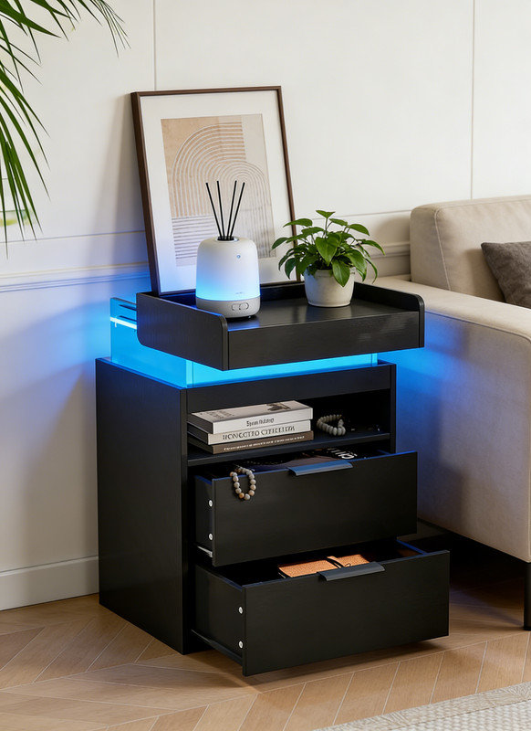 45cm W Manufactured Wood Bedside Table, Black