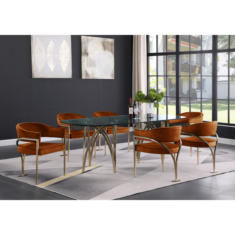 Kirsi Velvet Dining Chair, Gold, Cognac Velvet