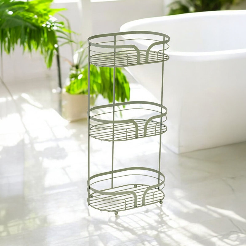 Dante Chrome Floor Caddy And Toilet Roll Holder, Sage Green