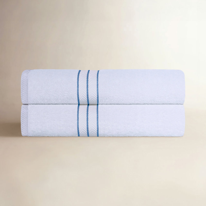 Ensemble de draps de bain en coton turc 2 pièces Hotel, très moelleux et luxueux, Bleu clair / blanc