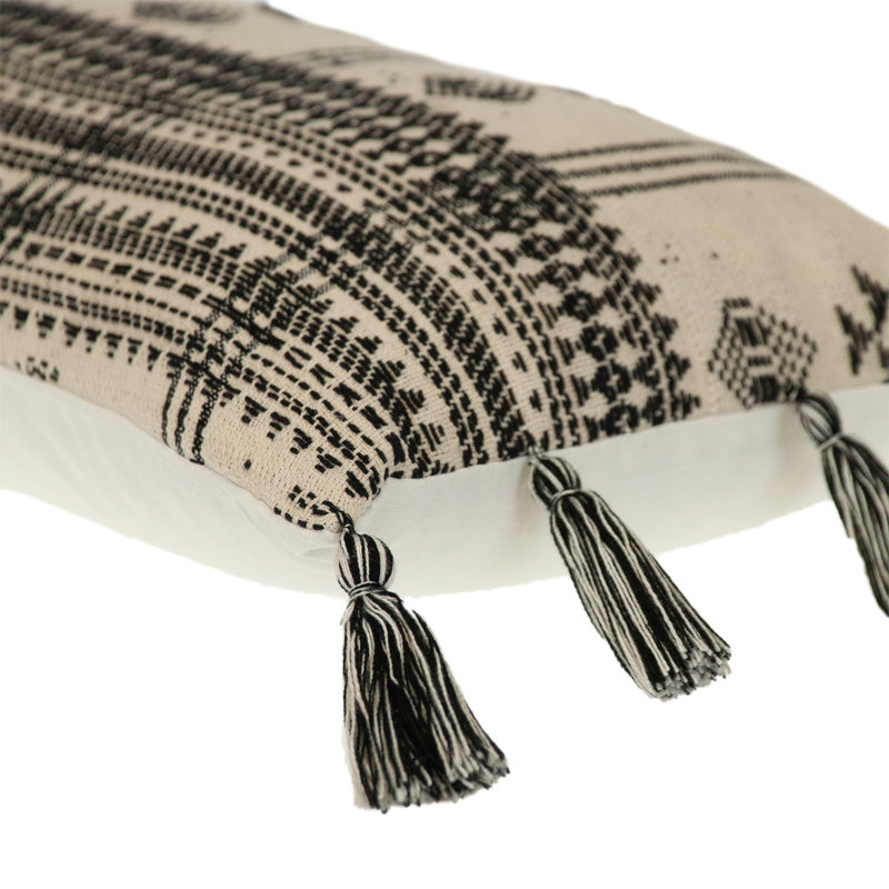 Parkland Collection Selina Beige Tribal 14" x 20" Cotton Lumbar Decorative Throw Pillow